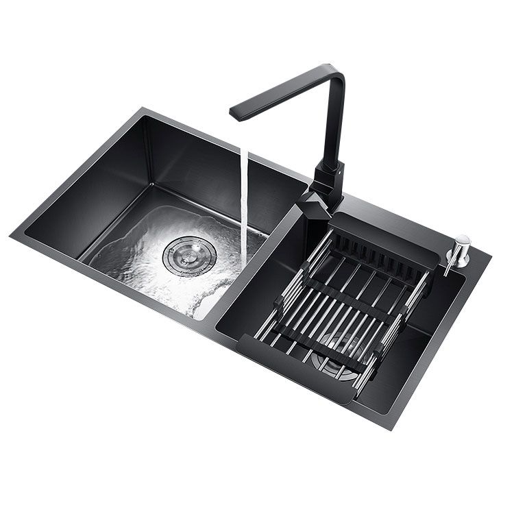 Rectangle Stainless Steel Sink in Black Double Bowl Drop-In Kitchen Sink