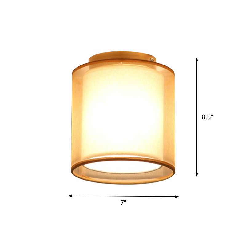 Simple 1 Light Ceiling Lighting Brass Dual Square/Cylinder Mini Flushmount Lighting with Fabric Shade