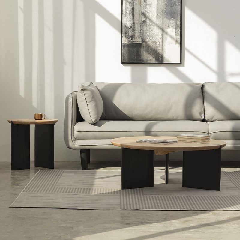 Scandinavian Round Solid Wood Coffee Table with 2 Legs Coffee in Brone