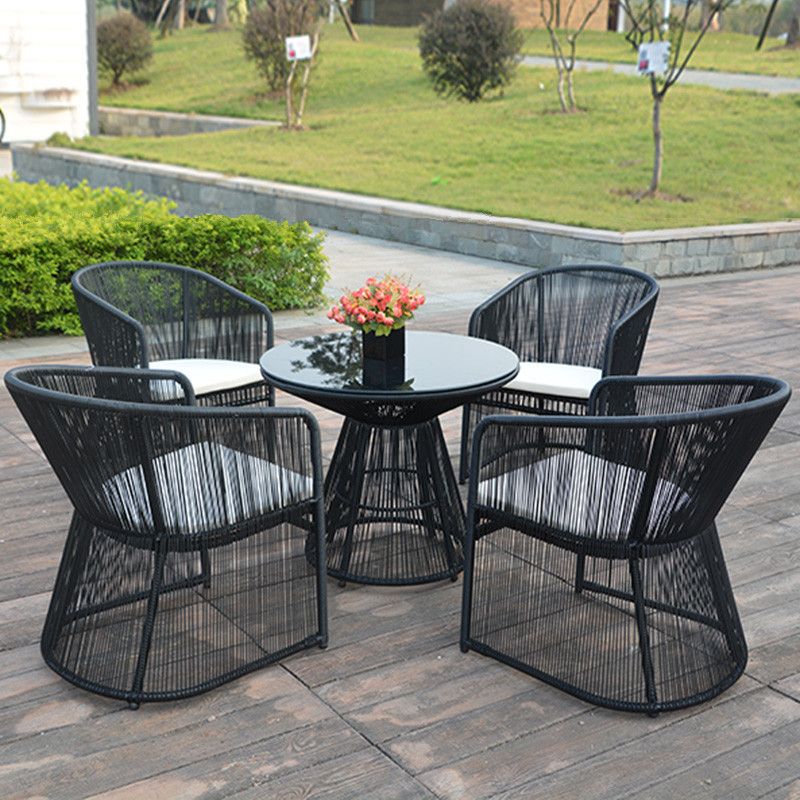 Glass Top Modern Dining Table Set 1/2/3/4/5 Pcs Balck Metal Dining Set