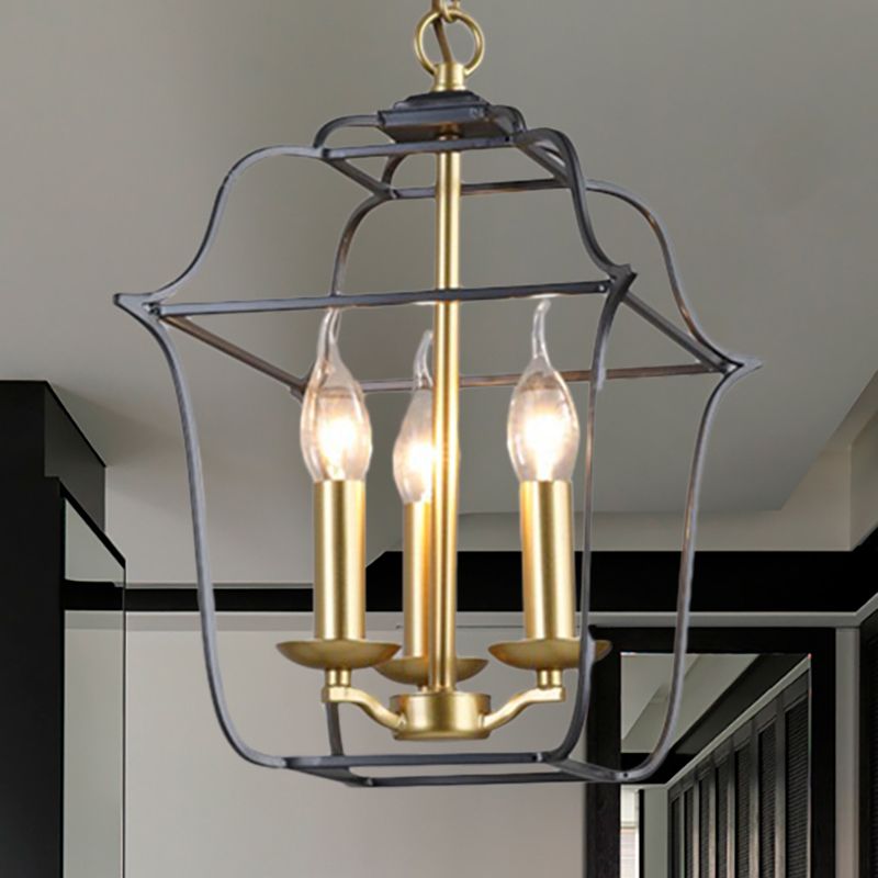 Metal Cage Shade Hanging Pendant Light Traditional Style 3/4 Heads Chandelier Lighting in Gold Finish
