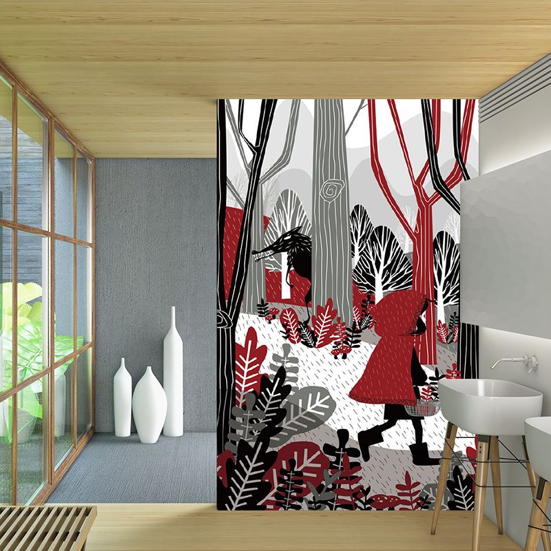 Non-Woven Waterproof Murals Childrens Art Little Red Riding Hood Fable Wall Decor