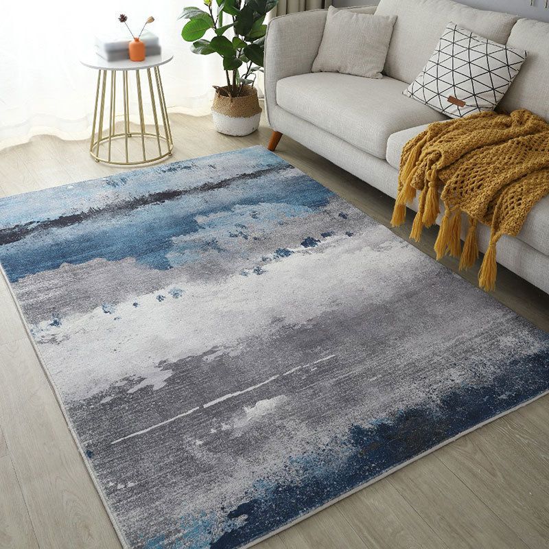 Gray Modern Area Rug Polyester Abstract Graphic Rug Washable Rug for Living Room