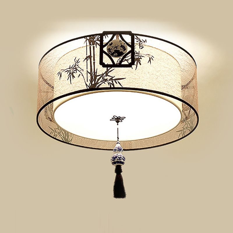 Traditional Style Tessuto Shade Soffitto Light Geometra Semplicità Illuminazione Fissaggio per Living Room