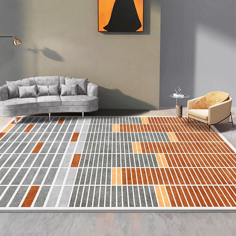 Grey Living Room Area Carpet Modern Geometric Pattern Area Rug Polyester Stain Resistant Rug