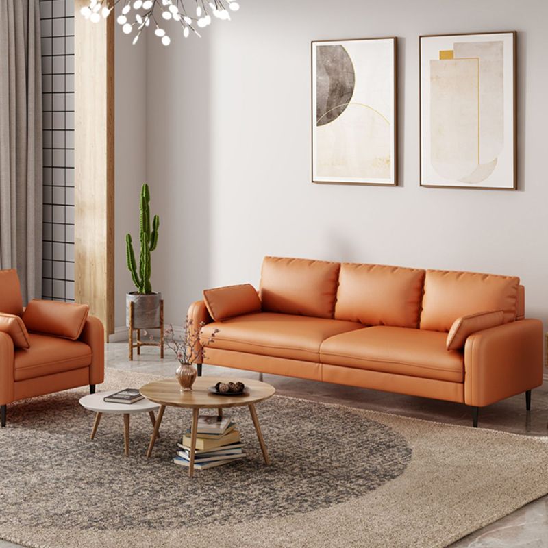 3-Seater Faux Leather Sofa Mid Century Loose Back Square Arm Settee