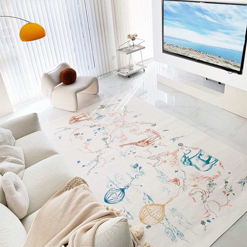 White Modern Rug Polyester Animal Rug Stain Resistant Rug for Living Room