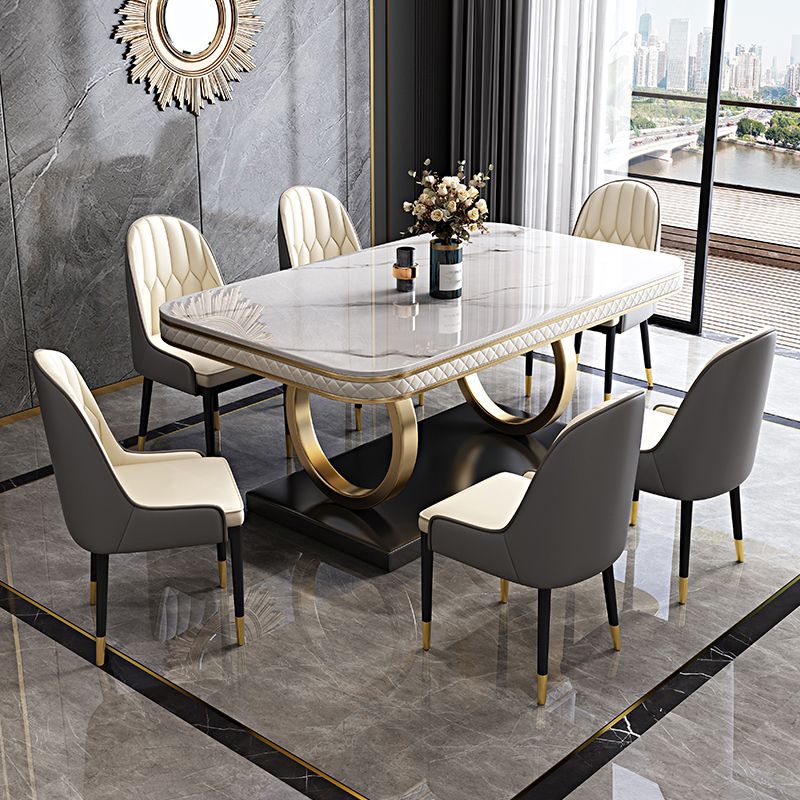 Rectangle Table Traditional Luxury Dinner Room Furniture with Metal Base