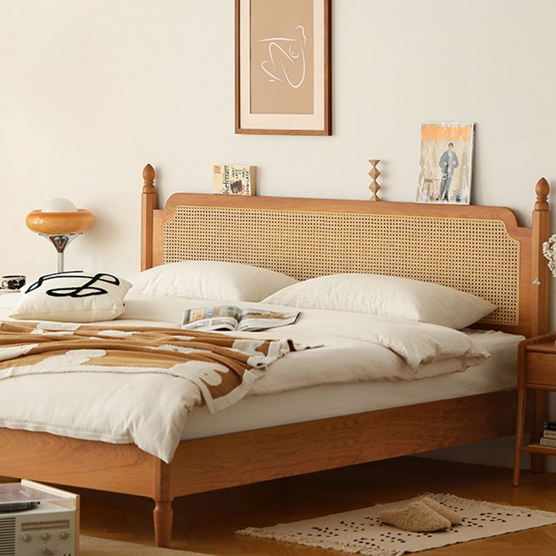 Contemporary Standard Bed Cherry Solid Color Bed Frame With Custom Gold Legs