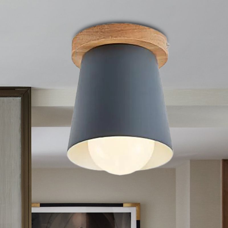 1 Bulb Gray/White/Green Conical Flush Mount Ceiling Light Metal Contemporary Ceiling Mounted Light for Bedroom
