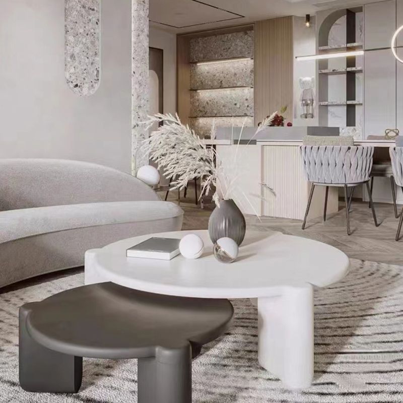 Modern Style Round Solid Wood Table with 3 Legs Base Design Coffee Table