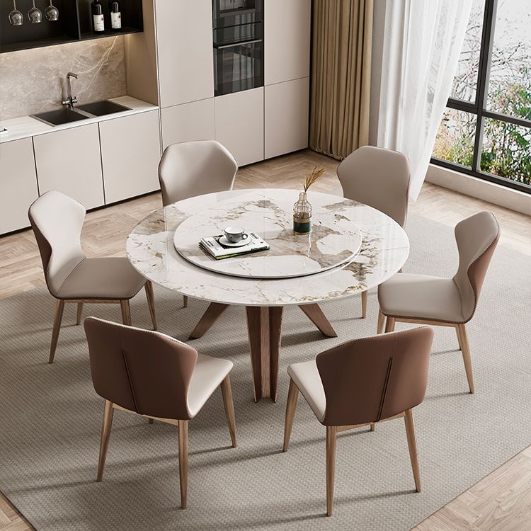 Round Convertible Dining Table Modern Stone Top Pedestal Table in Gold