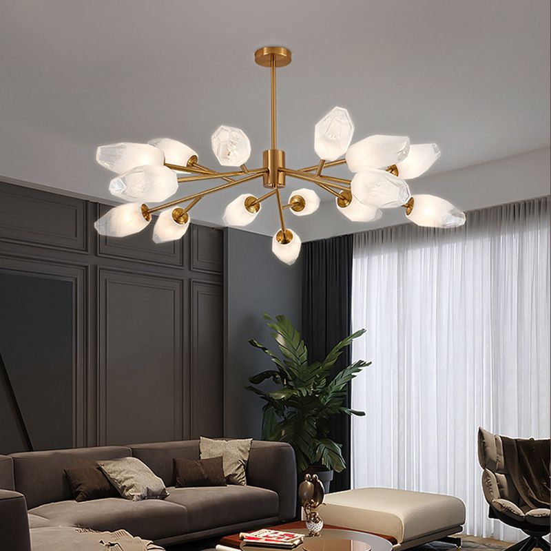 Frosted Glass Gem Pendant Lighting Postmodern Gold Finish Chandelier for Living Room