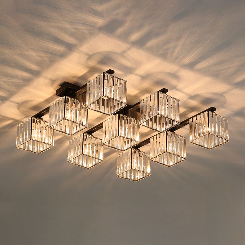 Plafonnier encastré en cristal contemporain avec luminaire cubique pour salon