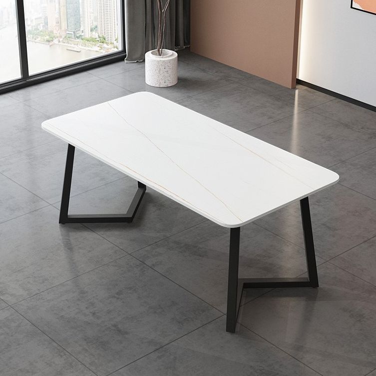Table en pierre frittée rectangulaire pour table de salle à manger industrielle de restaurant avec double piédestal