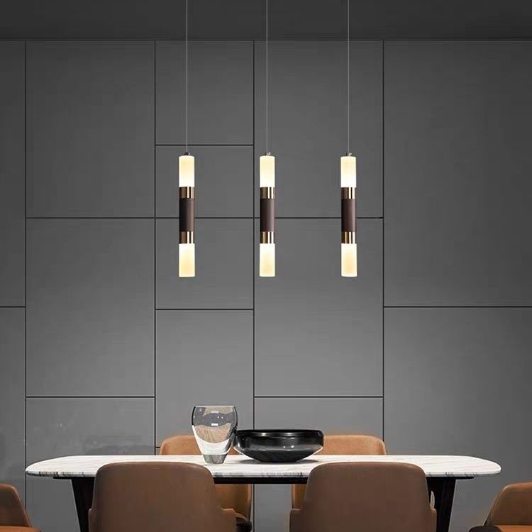 Acrylic Cylindrical LED Pendant Light in Modern Concise Style Wrought Iron Hanging Lamp for Bedroom