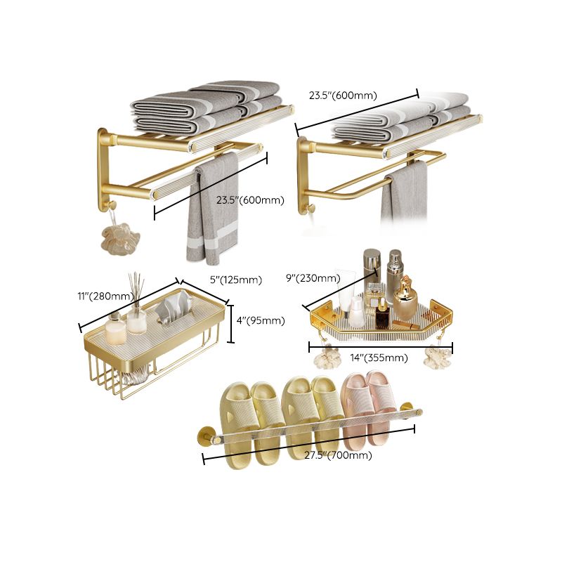 Modern Bathroom Accessory Set in Gold Metal and Acrylic Bath Hardware Set