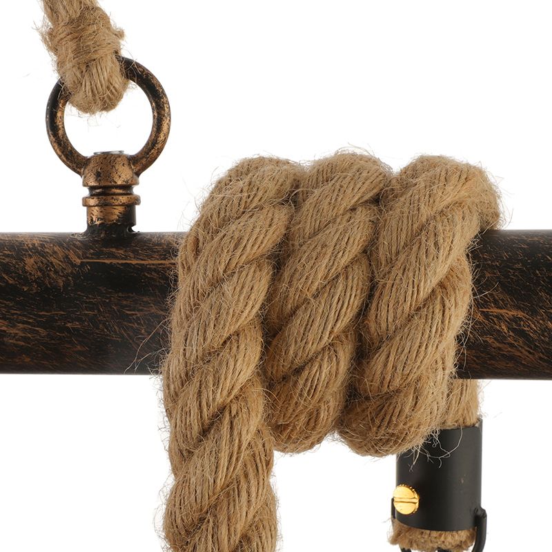 3 Iluminación de la isla Head Island Vintage Globe Cage Metal and Rope Luz colgante en beige para el comedor