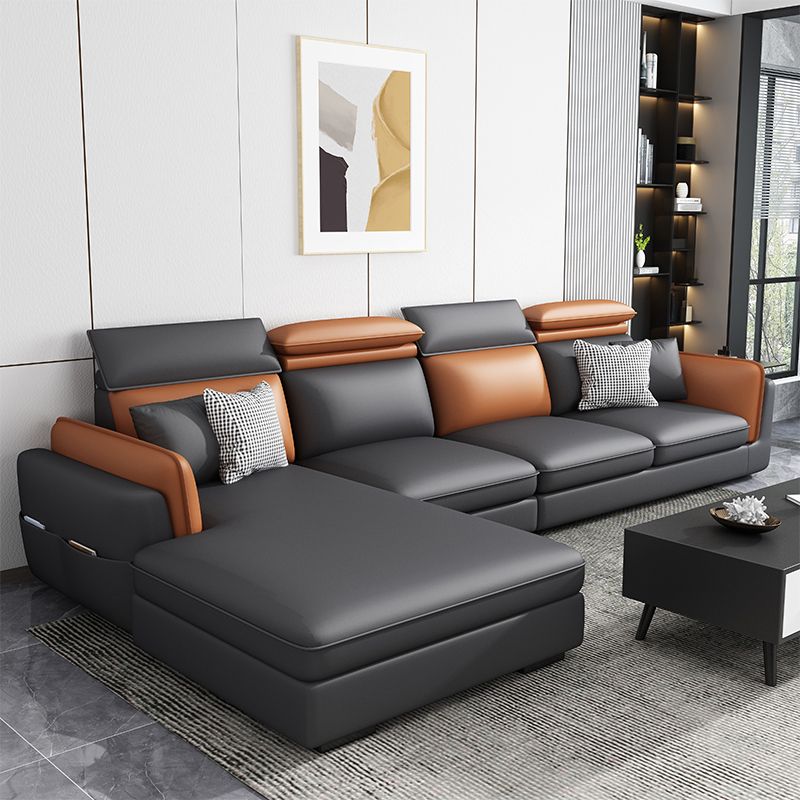 Faux Leather Square Arm Sofa/Sectional with Pillowed Back Cushions, Stain Resistan