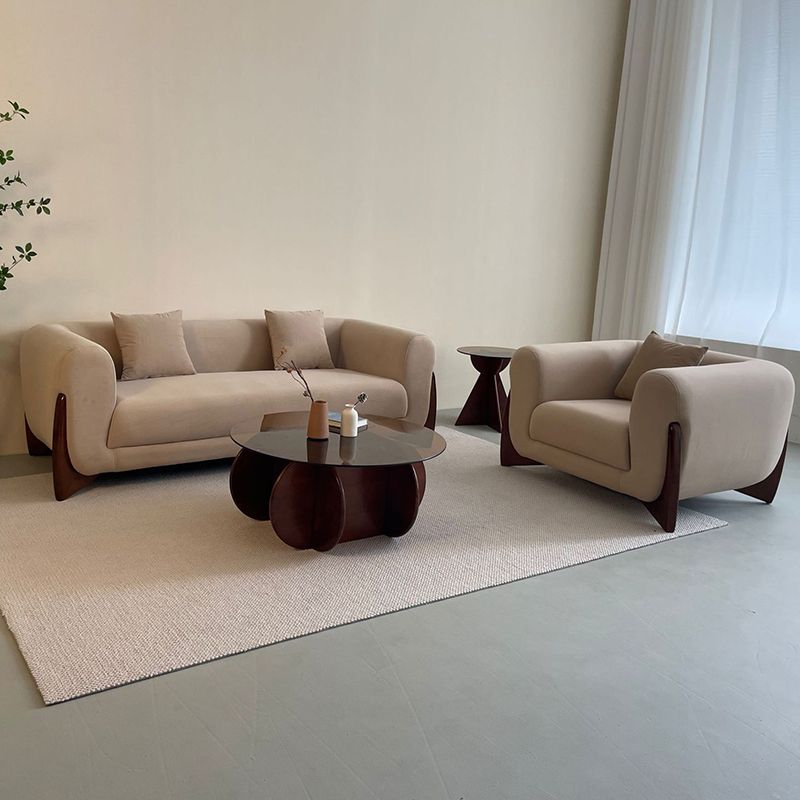 Contemporary Living Room Brown Sofa Round Arm Pillows Seating