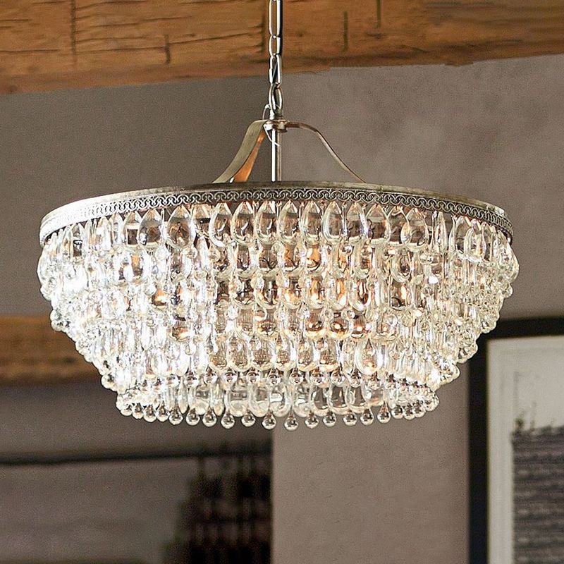 Basket Dining Room Chandelier Pendant Light Traditional Clear Teardrop Crystal 4 Heads Ceiling Chandelier
