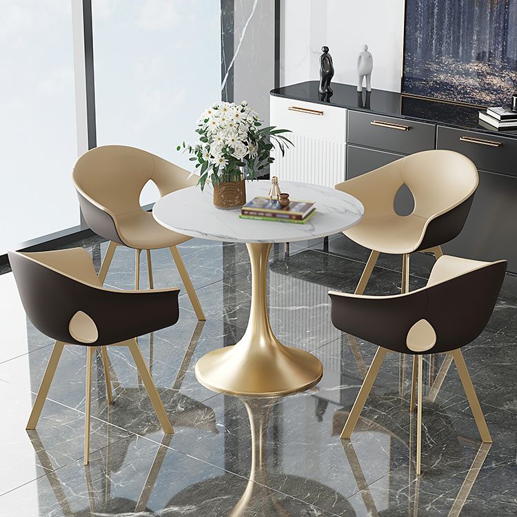 Round Tulip Base Luxury Dining Table White Tone Fixed Table with Sintered Stone