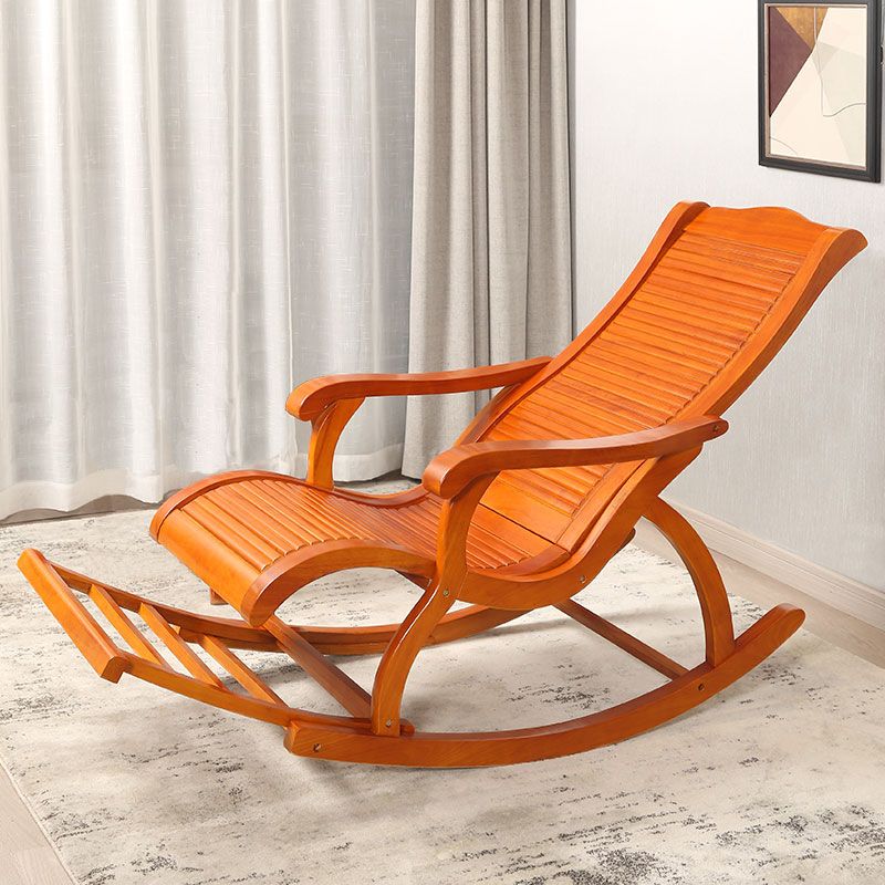 Traditional Rocker Chair Solid Sliding Footrest Wooden Rocker Chair in Living Room