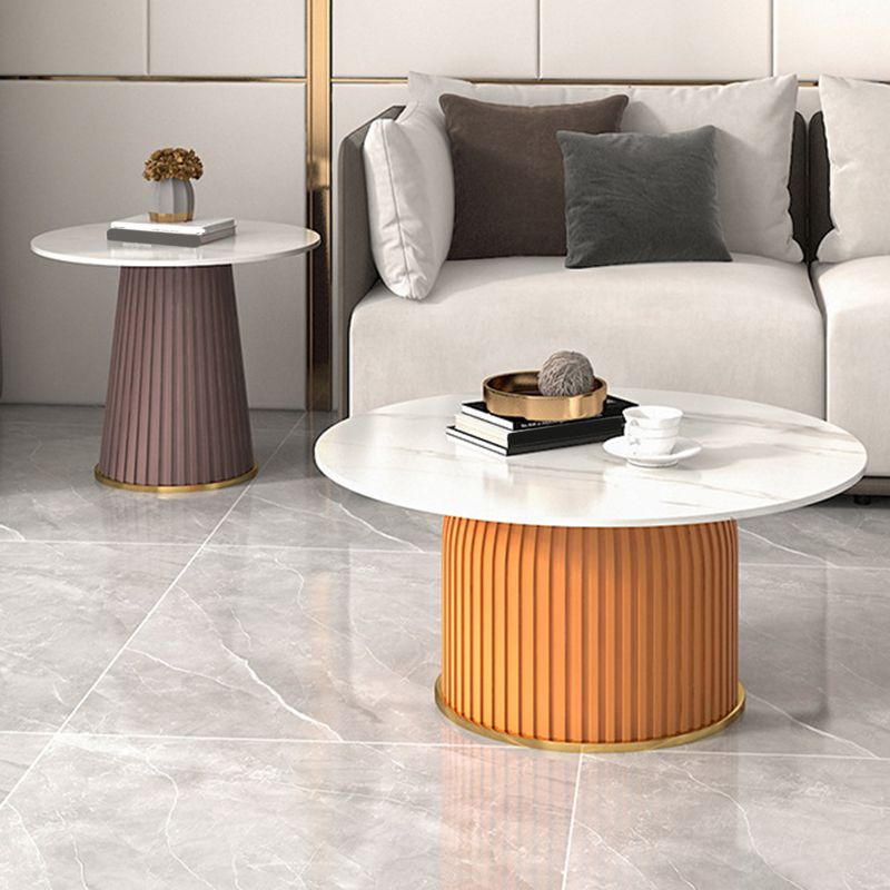 Pedestal 2 Piece Bunching Coffee Tables Glam Slate Top Cocktail Table Set