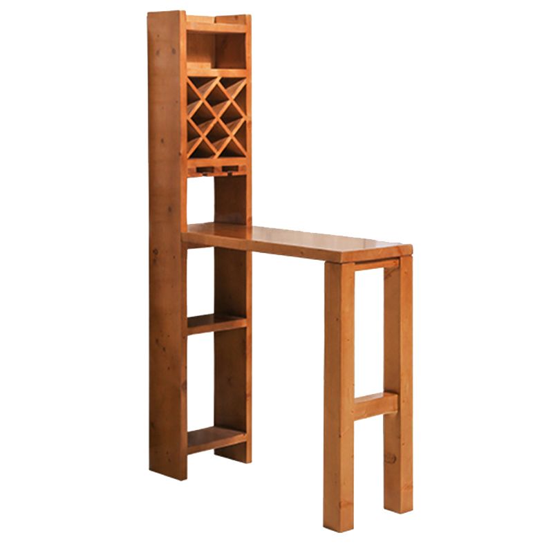 Brown Pine Wood Bistro Table with Storage Modern Pub Table for Home