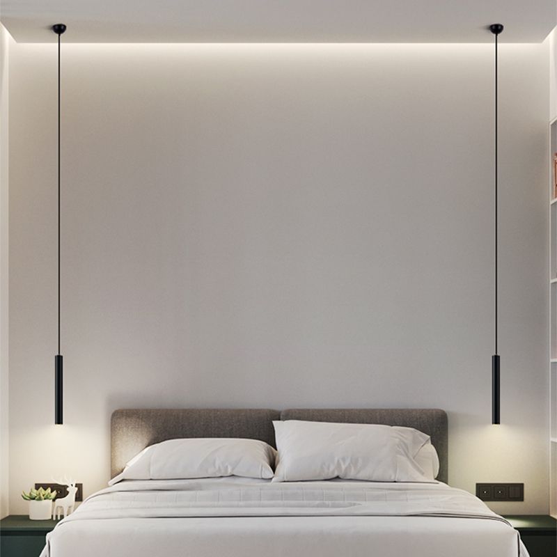 Contemporary Style Cylinder Shape Pendant Lights Metal Hanging Lamps in Black