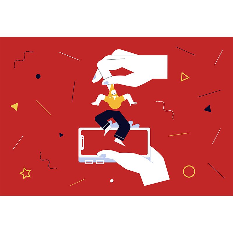 Artistic Puppet Play Mural Decal Non-Woven Waterproof Red Wall Covering for Bedroom