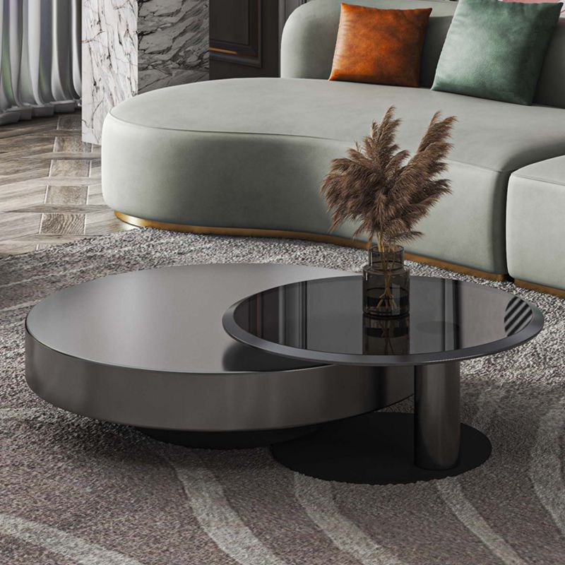Modern Style Tempered Glass Table Top Stainless Steel Base Round Coffee Table