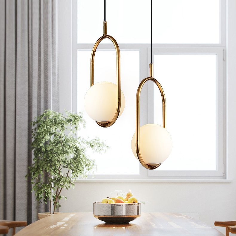 Lampada a sospensione di anello in metallo Ellisse Minimalista moderno Minimalista Light a sospensione a sospensione in vetro bianco