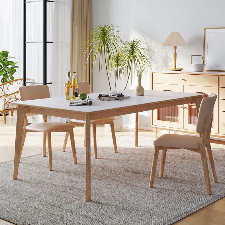 Contemporary Rectangular White Stone Dining Table with 4 Foot