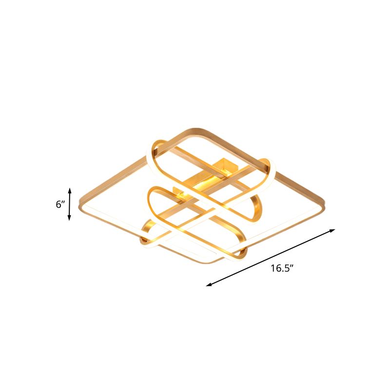 Unterputzbeleuchtung mit quadratischem Rahmen, moderne, goldfarbene LED-Deckenleuchte aus Acryl mit länglichem Design, 16,5"/20,5" breit
