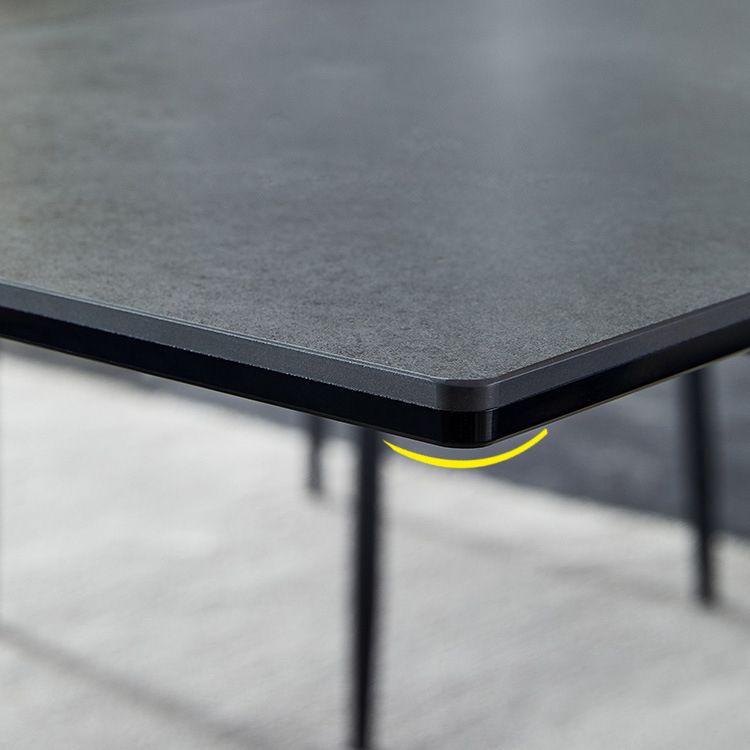 Mesa de comedor de comedor gris moderna Mesa de comedor de piedra sinterizada con base de metal