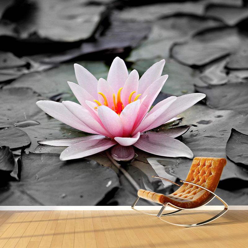 Modern Blossom Lotus Print Mural Wallpaper Pastel Color Wall Covering for Decoration