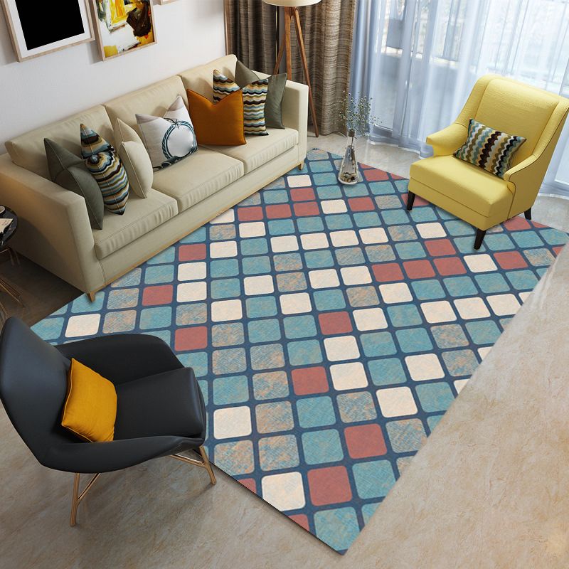 Blauw modern tapijt polyester grafisch tapijt niet-slip achterste tapijt voor salon