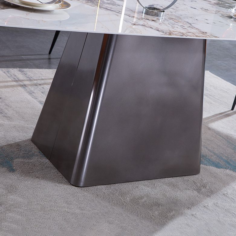 Metal Traditional Luxury Rectangle Table Sintered Stone Indoor Table with Pedestal