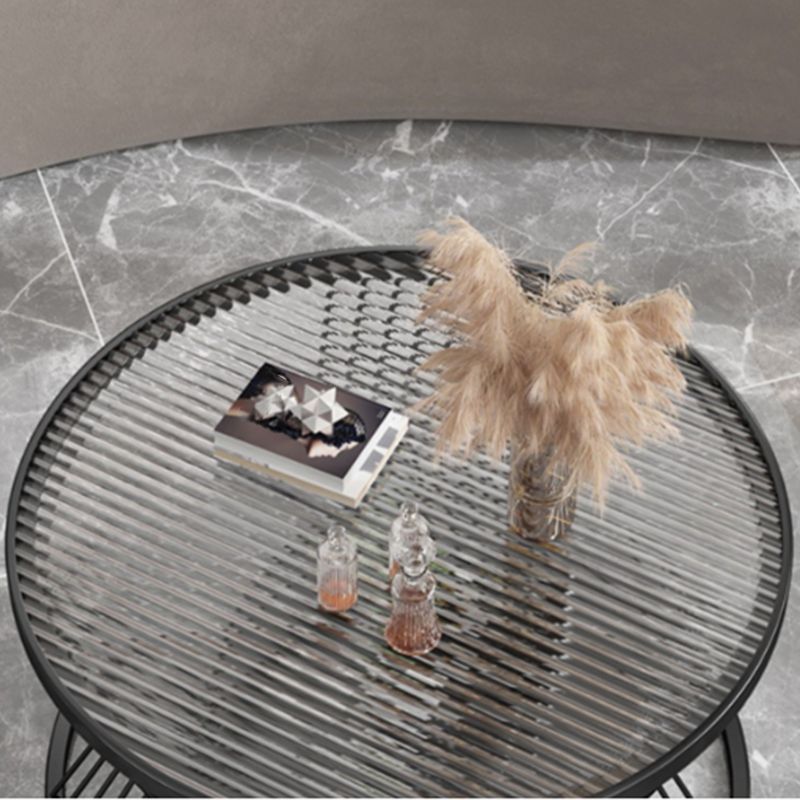 Modern 17.7" H Round Glass Coffee Table Iron Frame Cocktail Table