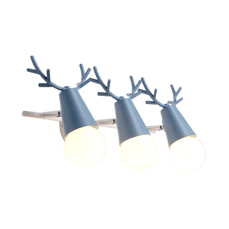 Metal Conical Wall Sconce with Deer Horn Bedroom 3 Heads Nordic Undertint Wall Light