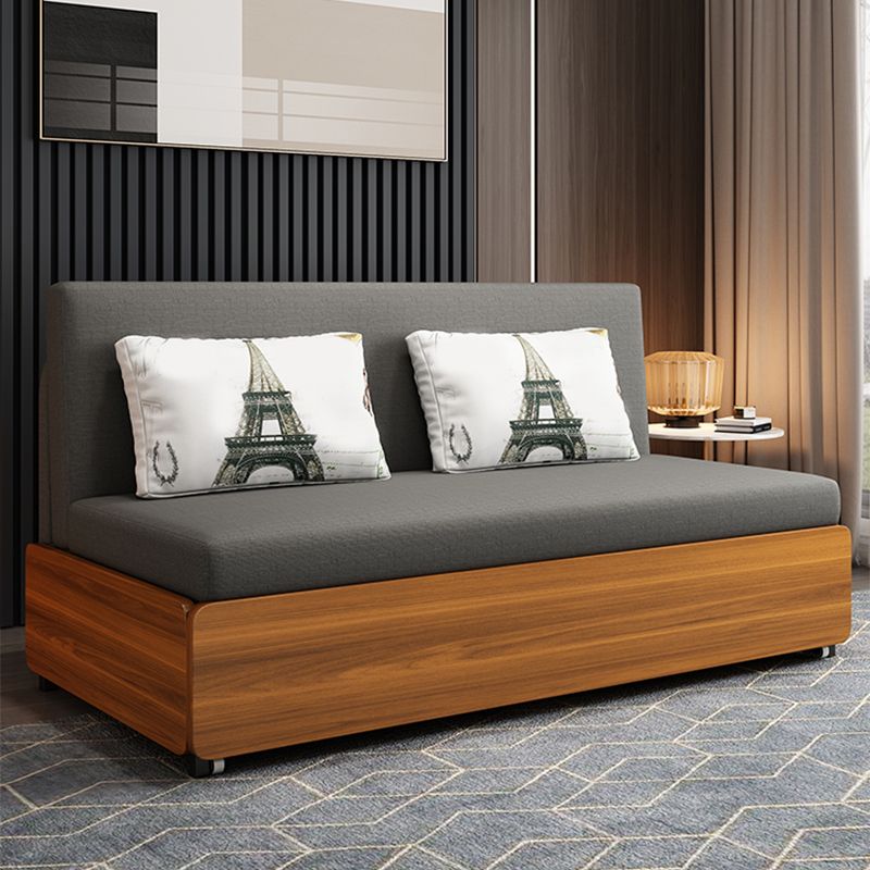 Scandinavian Armless Sofa Bed Cotton Blend Sofa Bed in Grey with Wheels