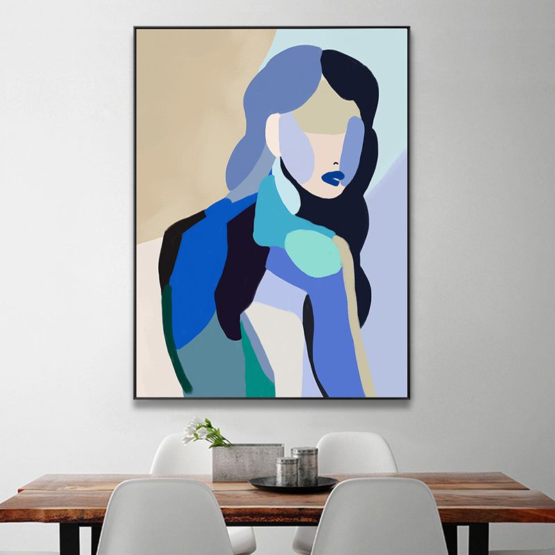 Farbblock-Wandkunst mit abstrakten Figuren auf Leinwand, zeitgenössische strukturierte Wanddekoration in Blau