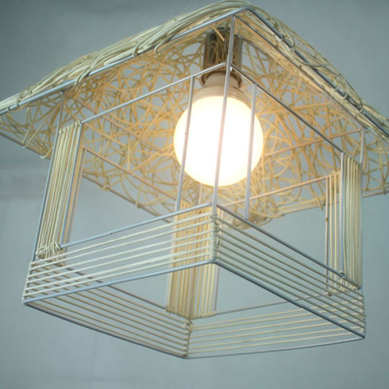 Rattan Weaving House Shaped Pendant Light Single Light Asian Style Bedroom Decorative Hanging Light with 39" Adjustable Cord