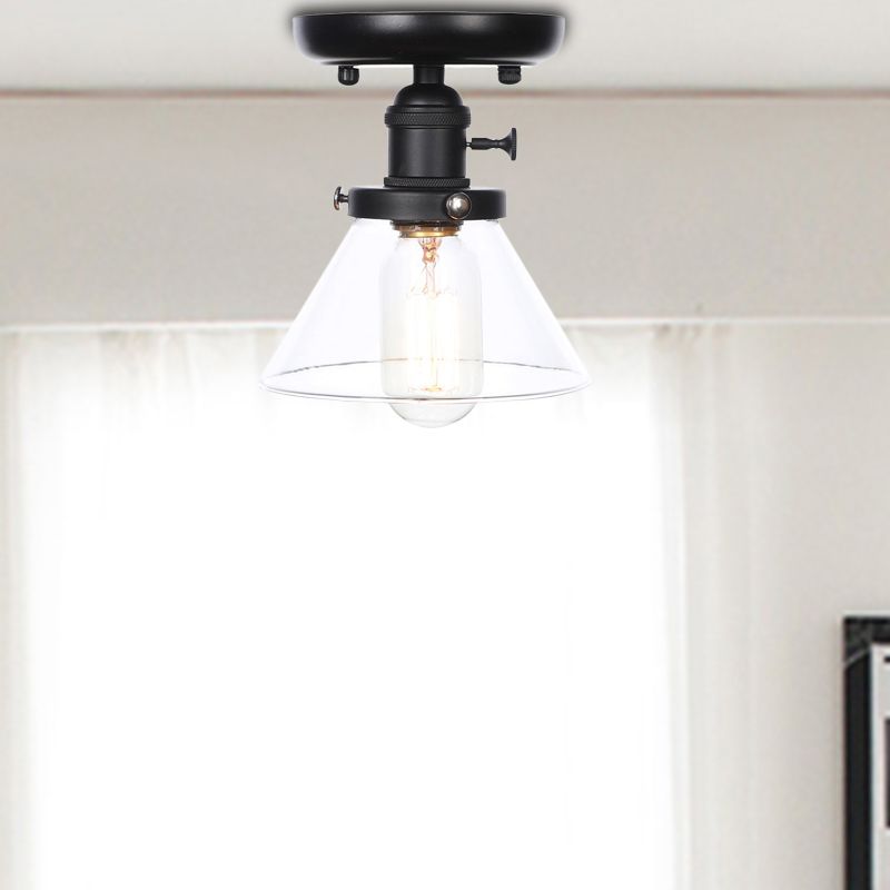 1 Bulb Semi Flush Mount Clear/Amber Glass Industrial Cone/Rhombus/Bell Ceiling Light for Kitchen
