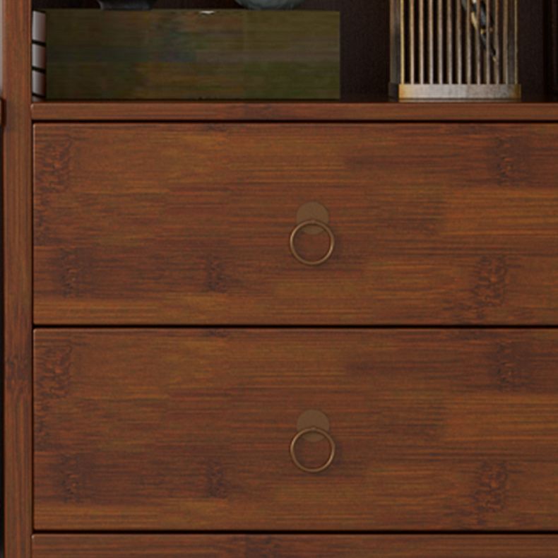 Contemporary Bedroom Wooden Storage Chest Vertical Chest in Brown with Drawers