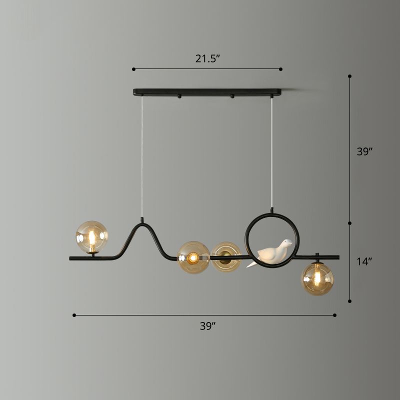 Postmodern Curve Island Affermazione Light Metallic Dining Room lampada a sospensione con sfera di vetro