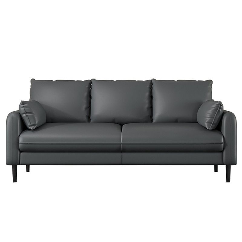 Faux Leather Square Arm Sofa Standard Sofa for Living Room with Bolster Pillows