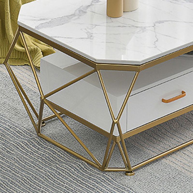 17.7" H Glam Rectangle Coffee Table Iron Frame Cocktail Table with 2 Drawers