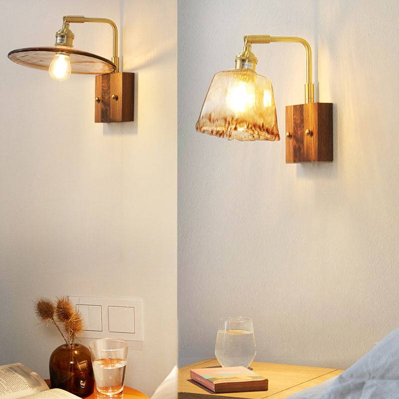Modern Style Wood Wall Lamp 1 Light Sconces in Brown for Bedroom